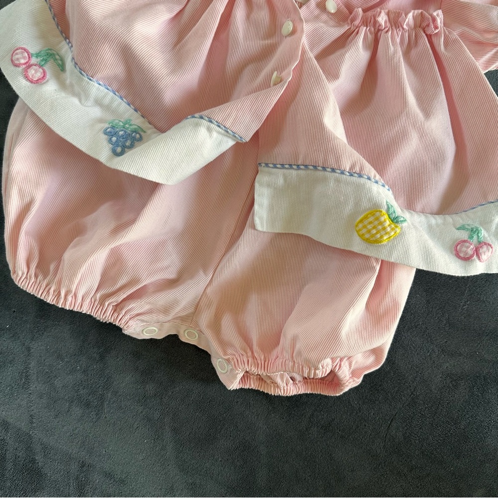 Pink Kids Matching Set with Embroidered Fruits - Picture 6 of 7